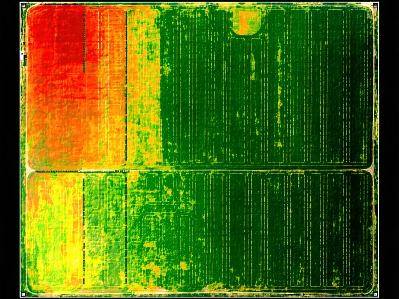 Field-level yield probability distribution heatmap showing grid of farm parcels colored by yield probability